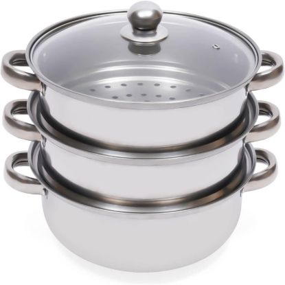3-Tier Stainless Steel Steamer, Meat Vegetable Cooking Steam Pot Kitchen Steamer 1 each