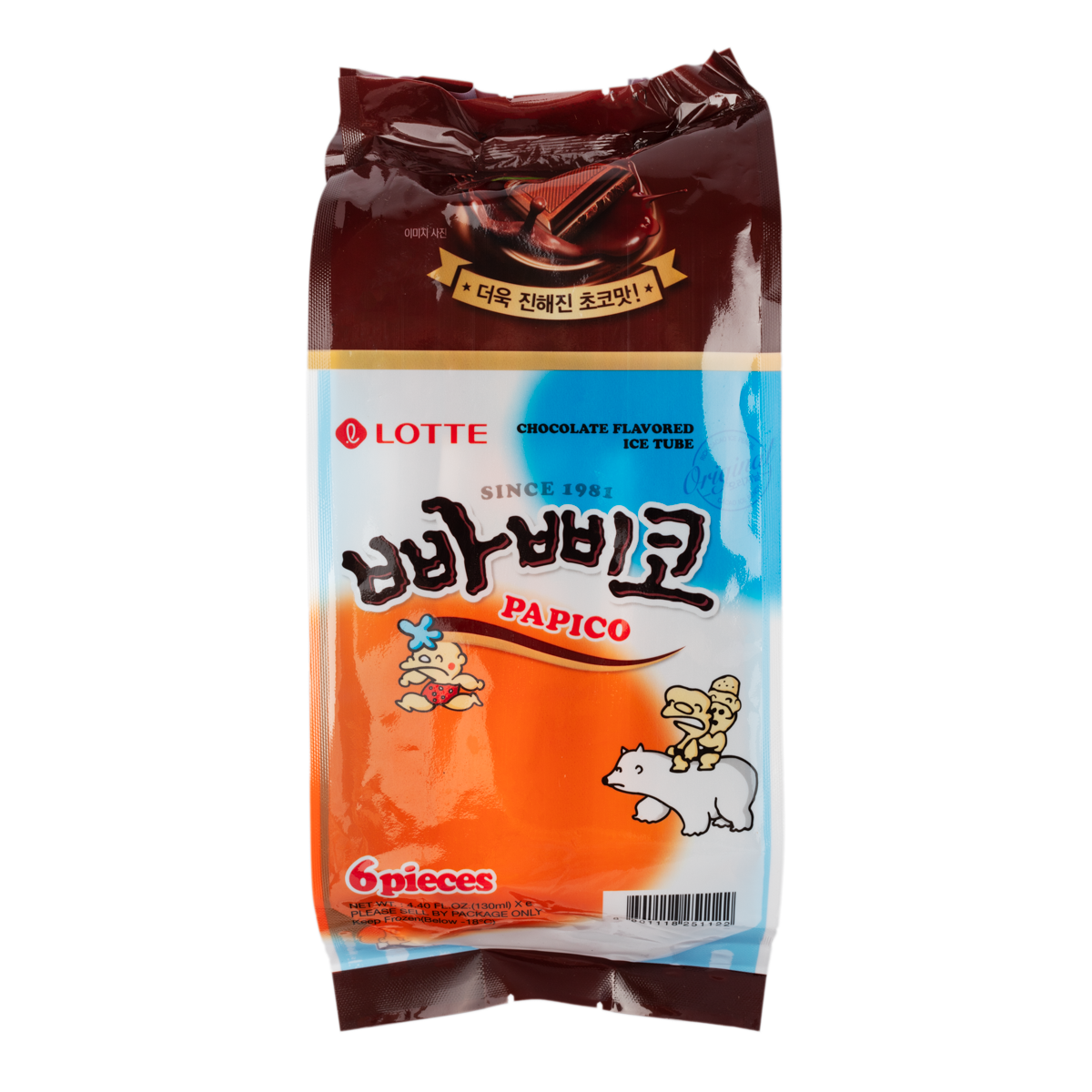 Lotte Papico Chocolate Ice Pouch 6pk, Frozen 780 ml